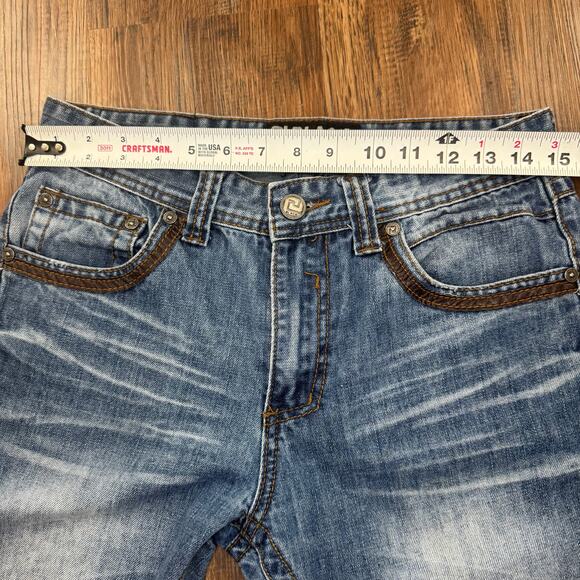 CJ Black Premium Indian Skull Jeans 28/30 Relaxed Straight distress leather trim - Picture 6 of 10